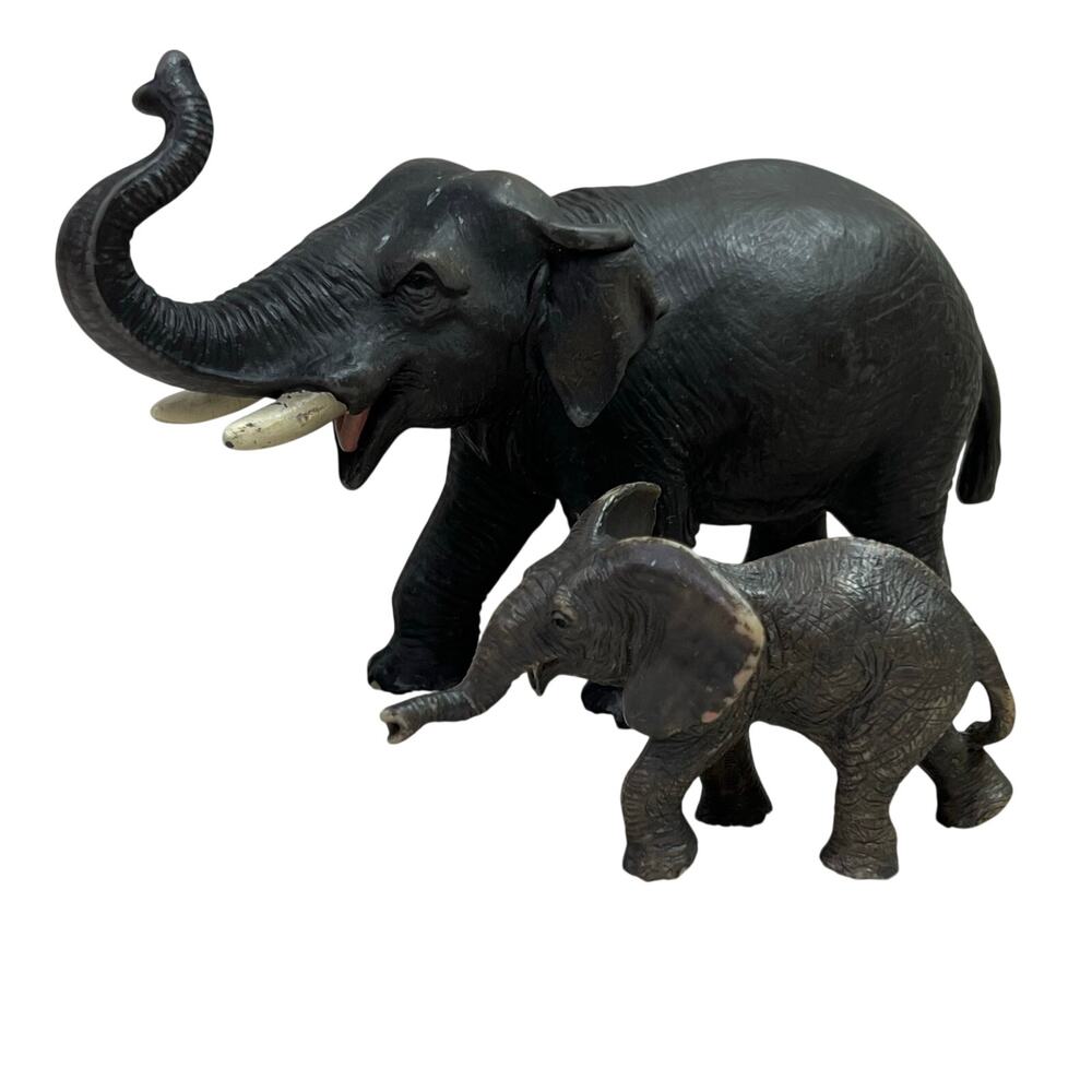 Schleich Elephant Family Adult Baby Calf Trunk Up 2 Piece Set Dark Gray Jungle